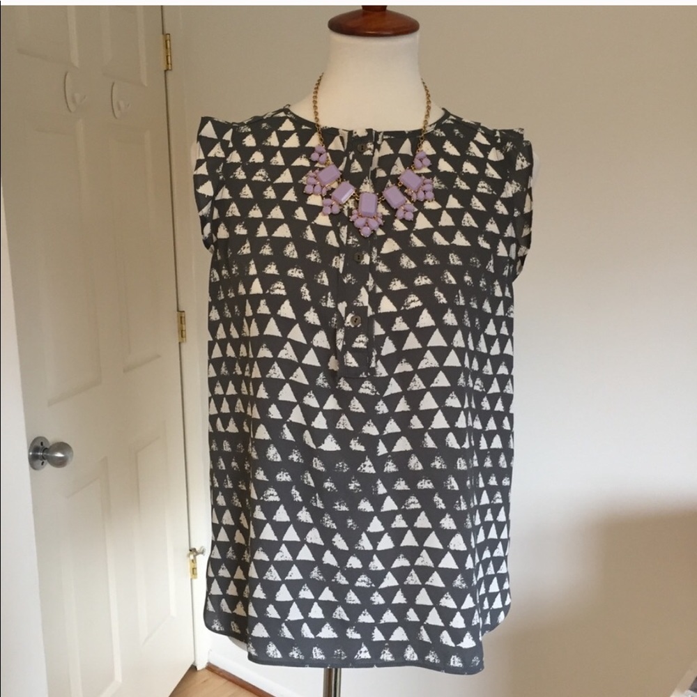 LOFT Geometric Ruffle Sleeve 1/4 Button Blouse